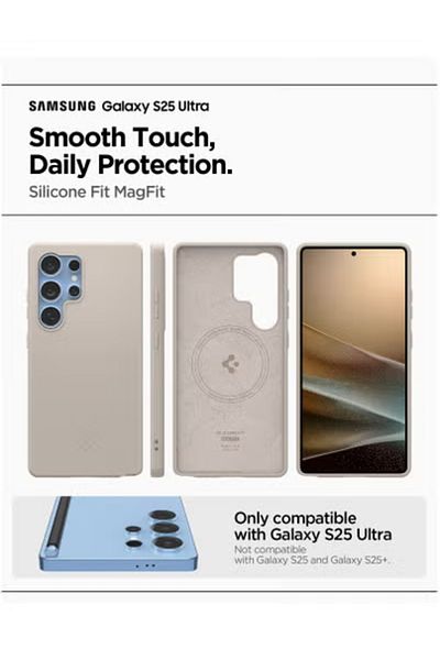 Spigen Spigen Silicone Fit MagFit for Samsung Galaxy S25 ULTRA case cover - Natural Titanium