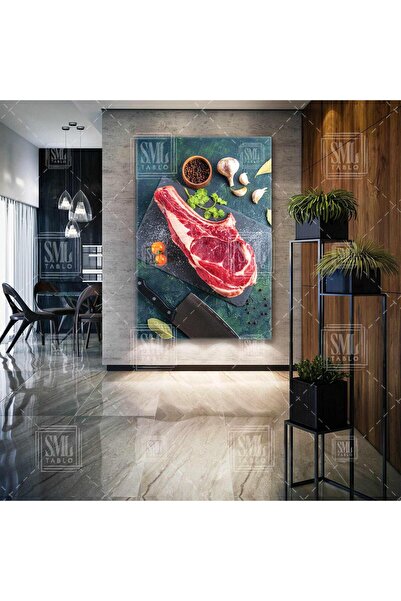 SML TABLO Restaurant Kasap Dükkanı Kırmızı Et Mutfak Dekoru Dikey Kanvas Tablo