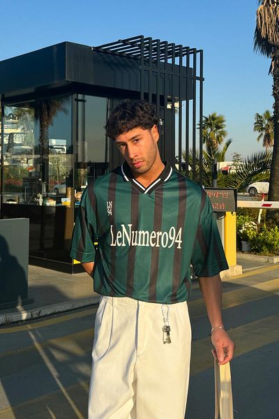 Flaw Wear Lenumero94 Green Polo Neck Jersey with Bars