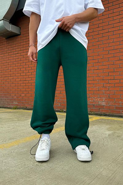 Flaw Wear Adjustable Leg Basic Green Baggy Sweatpants