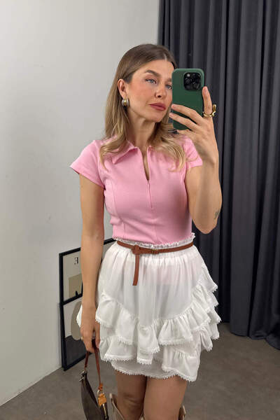 Sue Store Πουκάμισο Dusty Pink με γιακά με φερμουάρ και λεπτομέρεια ραφής