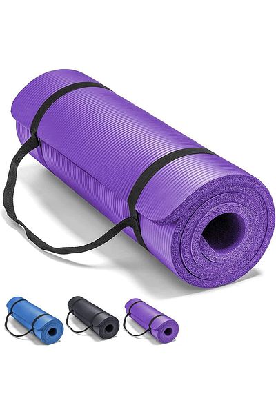 Generic Non Slip Yoga Mat 10mm Thick Blue Exercise Mat with Strap for Yoga, Pilates, HIIT & Home Workouts
