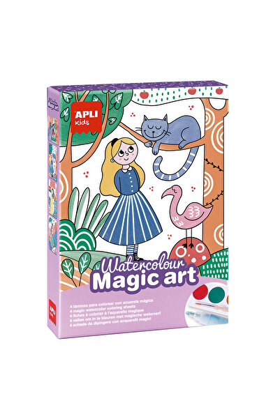 Apli Kids Joc educativ de pictat, Watercolour, marker magic si acuarele incluse, 4 foi ilustrate, Apli, +5 ani