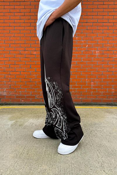 Flaw Wear Etnical Print Detail Brown Baggy Sweatpants