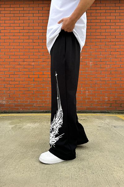 Flaw Wear Lightning Print Detail Black Sweatpants