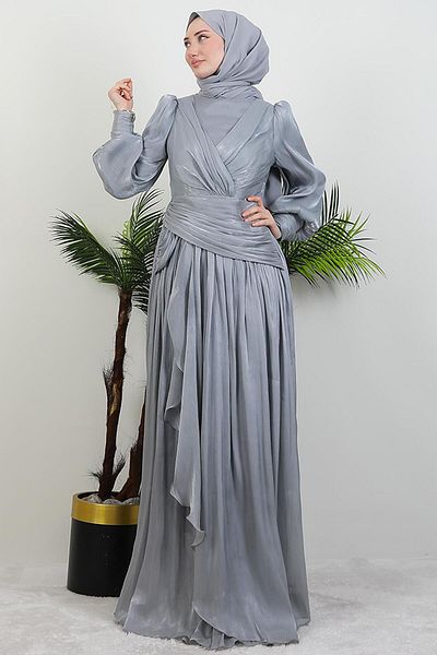 GİYZAMİLA Tulip Hijab Evening Dress Gray