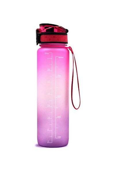 HALAMODO Sports Water Bottle Time Marker BPA Free and Leak Proof Portable Reusable Drinking Bottle Pink 29.5