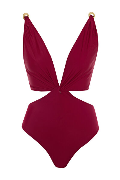 AQUELLA عقدة التفاصيل ملابس السباحة بورجوندي