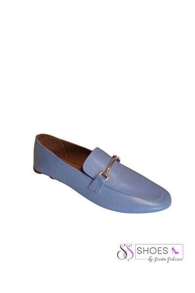 Sevda Şekerci Hakiki Deri Mavi Babet