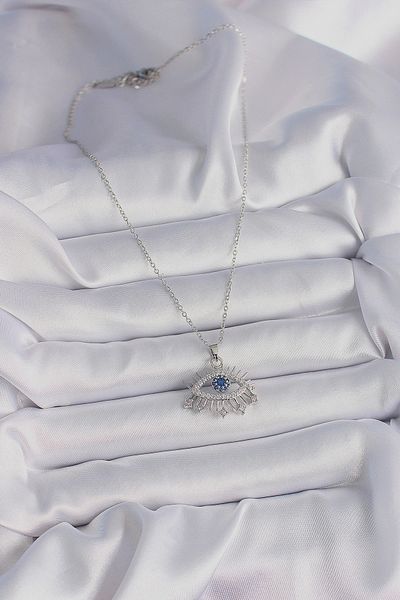 Store 316L Steel Silver Color Chain Zircon Stone Eye Model Women's Necklace