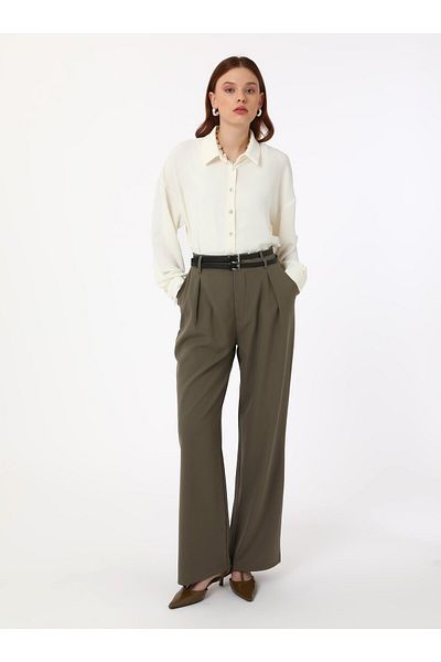 Refka Double Belt Detailed Trousers - Khaki - Refka