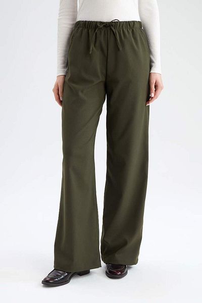 DeFacto New Season Wide Leg Wide Leg Flexible Waisted Lace up Basic Straight Palazzo Trousers