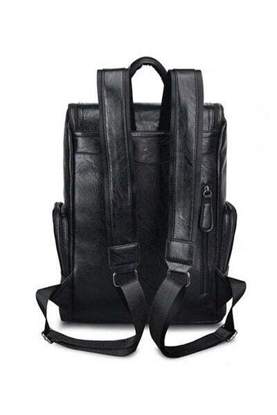 HALAMODO Zip Closure Leather Backpack Black