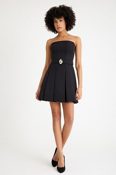 SpringStore Black Pleated Short Evening Dress