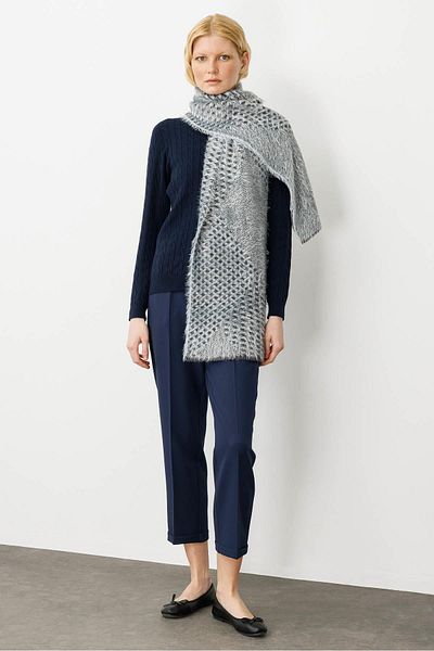 Desen Triko Women's Mixed Patterned Kaşkol Blue