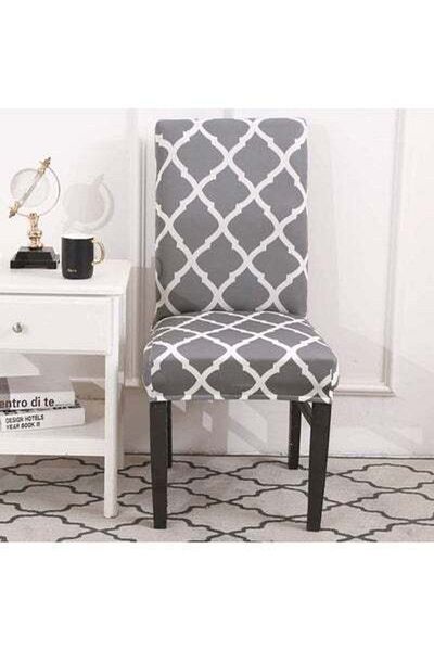 HALAMODO 6-piece High Back Stretchable Chair Cover Grey/white 34.4x21.8x5.6cm