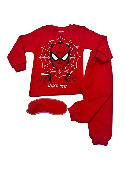Esterella erkek çocuk baskılı pijama takımı/ kırmızı çocuk pijama takımı/ uyku bandı hediyelidir