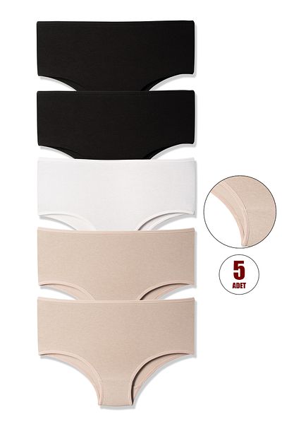 Lolitam Women's High Waist Cotton Lycra 5-Piece Panties