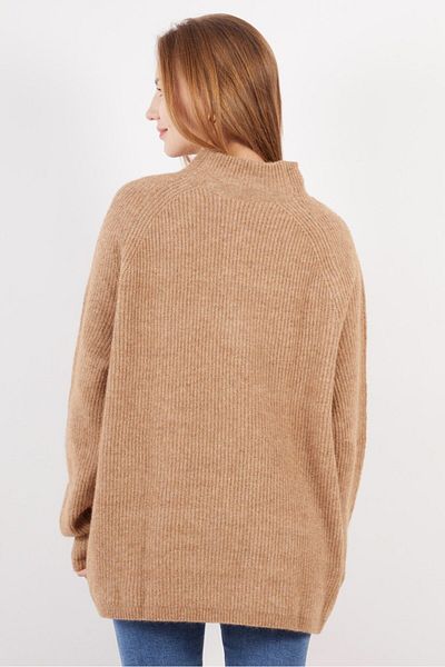 Tchibo Women Mock Neck Knitted Long Sleeve Sweaters, Brown