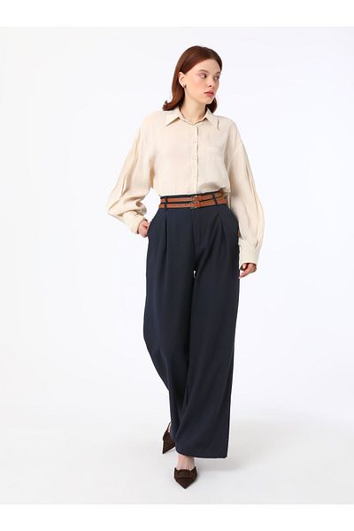 Refka Double Belted Trousers - Navy Blue - Refka