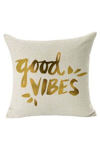 HALAMODO Square Shaped Printed Pillow Case Linen White
