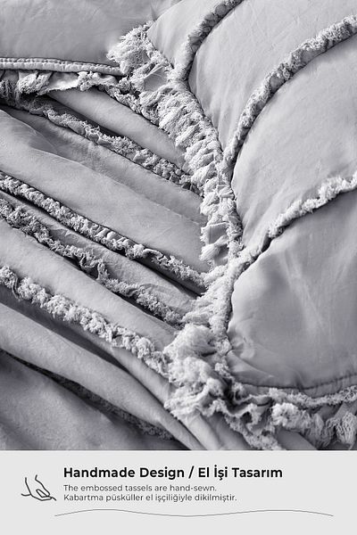Evlen Home Collection Grey Cotton Echos Bedspread Set - Double (Sided) with 3 Pieces Filling