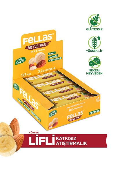 Fellas بار فاكهة الموز واللوز - 35 جم × 12 قطعة