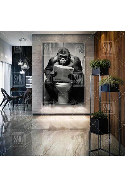 SML TABLO Tuvalette Gazete Okuyan Goril Banyo Cafe Restaurant Tuvalet Dikey K...