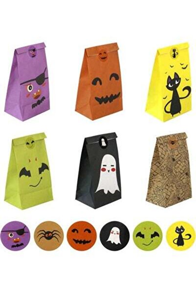 HALAMODO كيس حلوى الهالوين متعدد الألوان، 12 قطعة، 12×8×22.5 سم