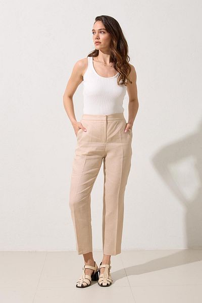 Setre Pantaloni bej 100% in, cu detaliu de buzunar