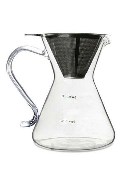 HALAMODO 2-Piece Coffee Jug With Strainer Set Clear 11.5x11.5x15.5centimeter