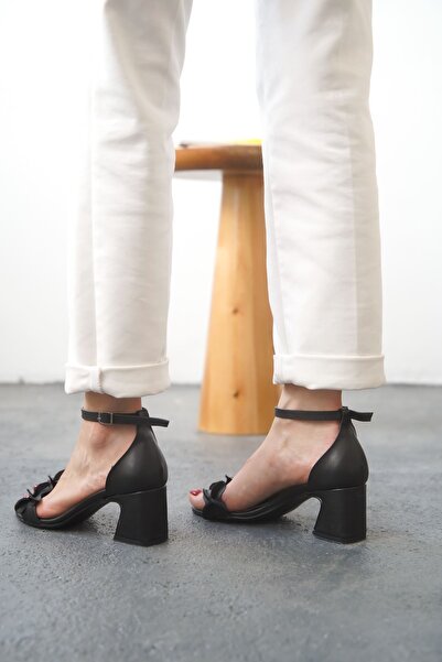 MODAADAM Kadın Plage Kısa Topuklu Ayakkabı - siyah-deri