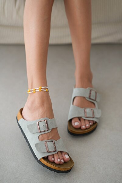 selin shoes Tafy Double Buckle Women's Slippers - Gray