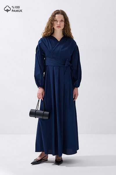 Hooopstore Βαμβακερό φόρεμα με διπλό στήθος Navy Blue