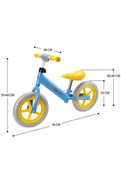 ACTION ONE Bicicleta fara pedale pentru copii Happy Baby, 12 inch, bleu/ galben