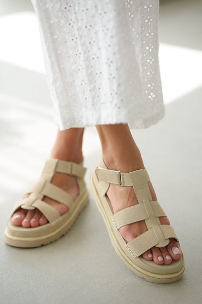 selinshoes Phoy Double Stripe Velcro Detailed Dámské sandály - ECRU