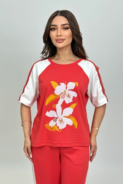 FEVER Kontrast desenli viskon bluz