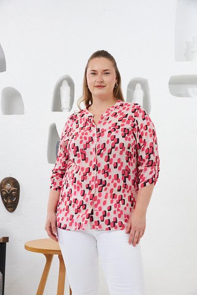 RMG Large Size Judge Collar Shirt with Sleeve Epaulet Detail Pink