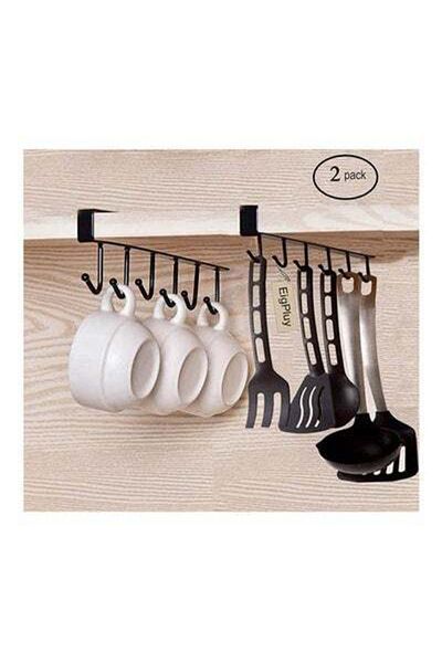 HALAMODO 2Pcs Multi-Function Nail Free Under-The-Closet Single Row Cup Coffee Mug Hooks Clapboard Interlayer