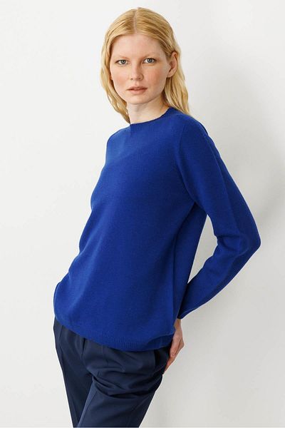Desen Triko Women's Crew Neck Classic Wool Sweater Red Blue