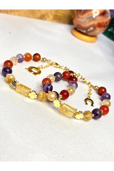 kuartz Ametist Sitrin akik sertifikalı doğaltaş bileklik