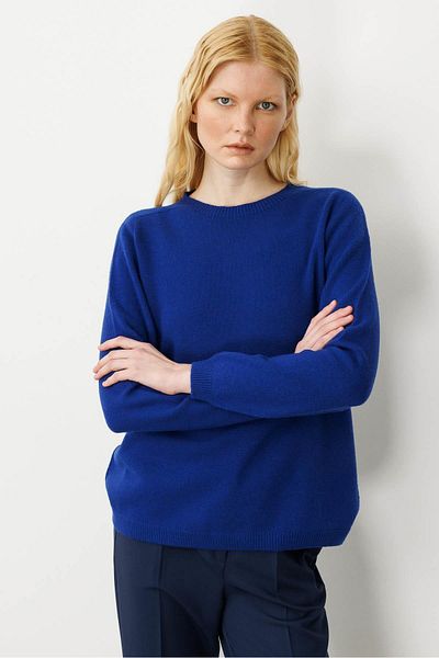 Desen Triko Women's Crew Neck Classic Wool Sweater Red Blue