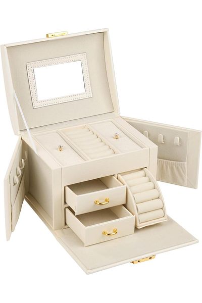 COOYA 3 Drawers for Bracelets Large Jewelry Holder Organizer with Mirror, Earrings, Rings, Necklaces