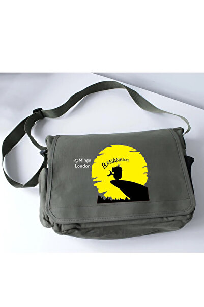 Minga London Чанта през рамо с надпис „Бананов анимационен филм“ в цвят каки ...