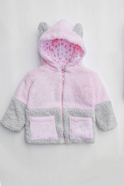 ipek atlas Girl Boy Baby and Child Muslin Lined Plush Coat with Teddy Bear