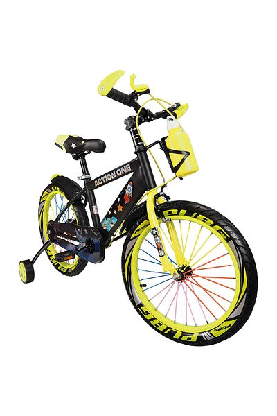 ACTION ONE Children's bicycle 6-8 years old with training wheels and water bottle holder Nova II, 18 inch, green