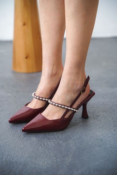 MODAADAM Pantofi cu toc Simao Stone de damă - Roșu Claret - Piele Lacuită