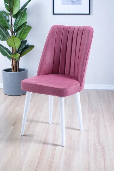 MYMASSA Polo Sandalye - Jerika Pembe- Ahşap Beyaz Ayak - Salon Sandalyesi / M...