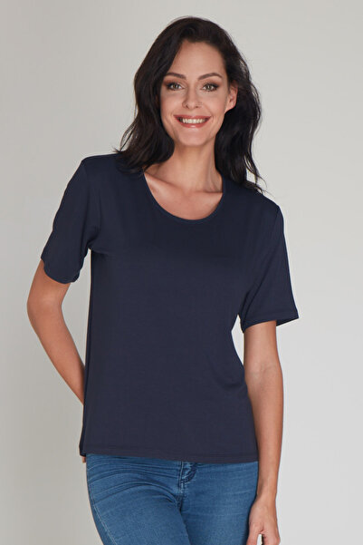 YXL COLLECTION Bluză de damă cu mânecă scurtă cu decolteu - bleumarin