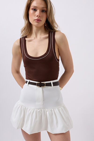 Black Fashion Mini White Skirt with Shirring Detail